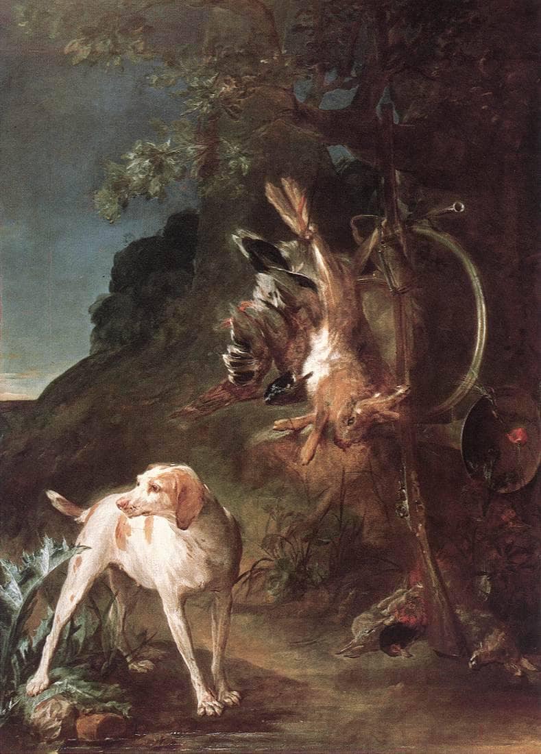 Game Still Life with Hunting Dog by Jean-Baptiste-Simeon Chardin — Oil Painting Reproduction