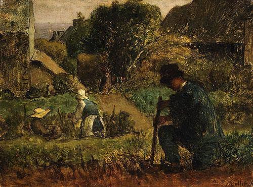 Garden Scene by Jean-Francois Millet — Oil Painting Reproduction