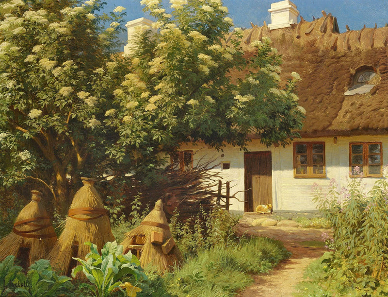 Garden with elder in bloom by Ludvig Kabell — Oil Painting Reproduction