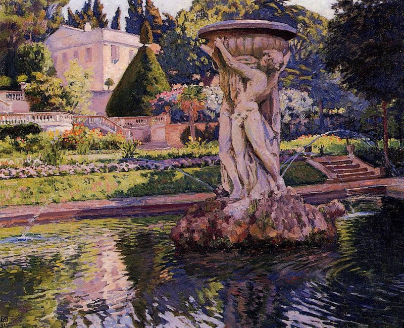 Garden with Villa and Fountain by Theo van Rysselberghe — Oil Painting Reproduction