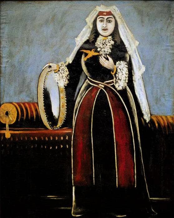 Georgian woman with tambourine by Niko Pirosmani — Oil Painting Reproduction