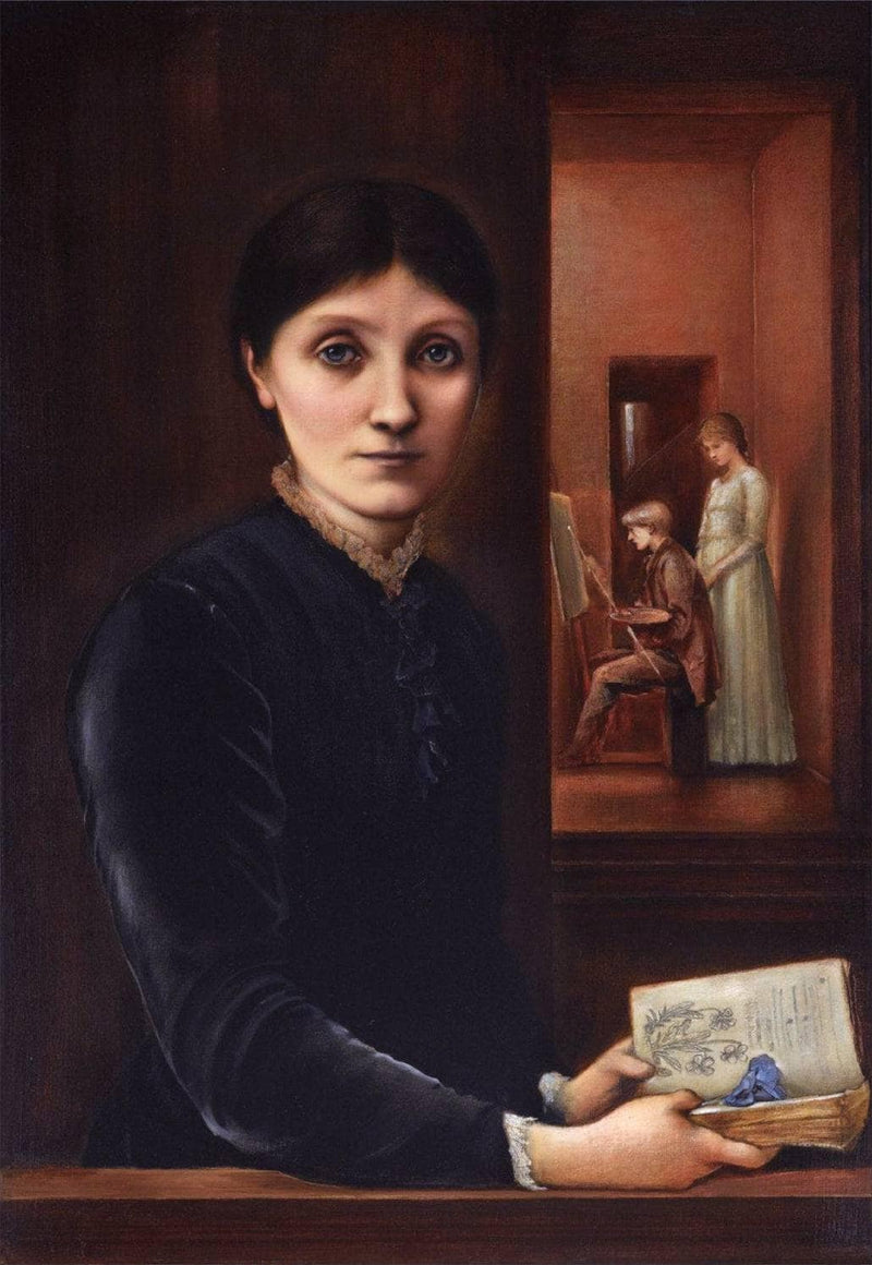 Georgiana Burne Jones, their children Margaret and Philip in the background by Edward Burne-Jones, Oil Painting Reproduction