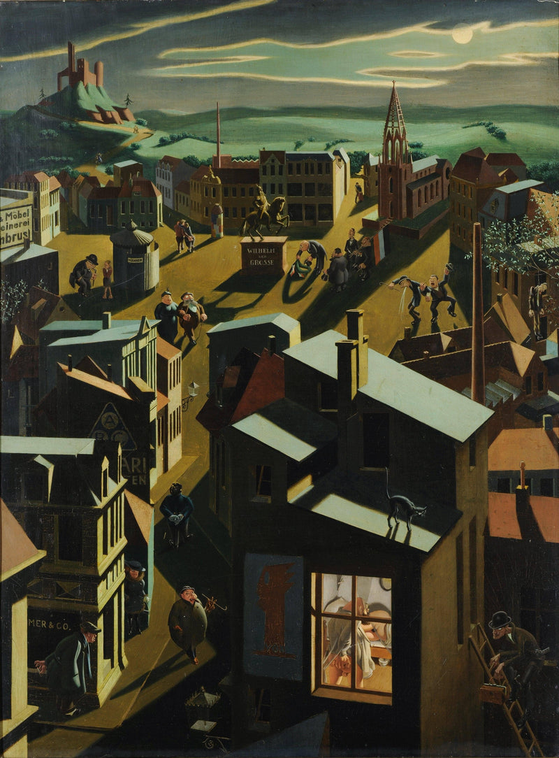German Small Town at Night by Georg Scholz — Oil Painting Reproduction