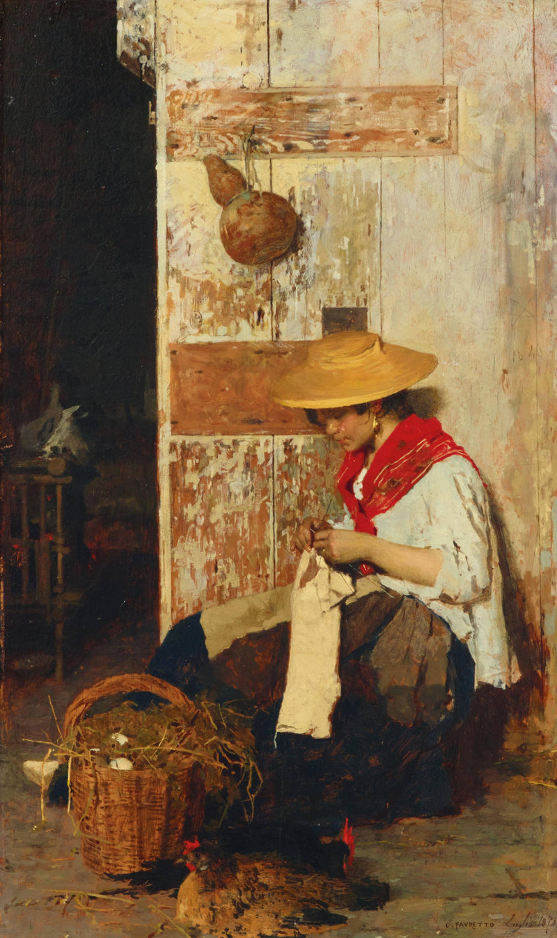 The torn sleeve by Giacomo Favretto — Oil Painting Reproduction