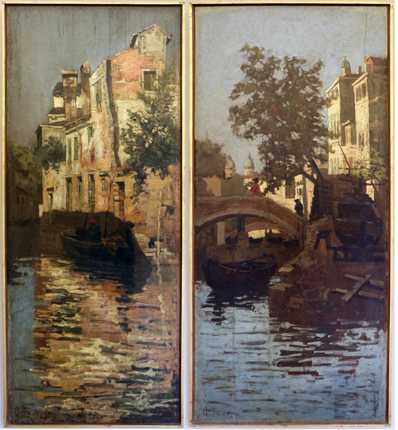 Channels in Venice by Giacomo Favretto — Oil Painting Reproduction