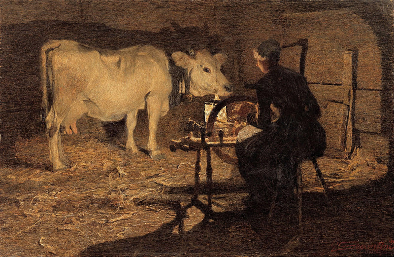 Spinning by Giovanni Segantini — Oil Painting Reproduction