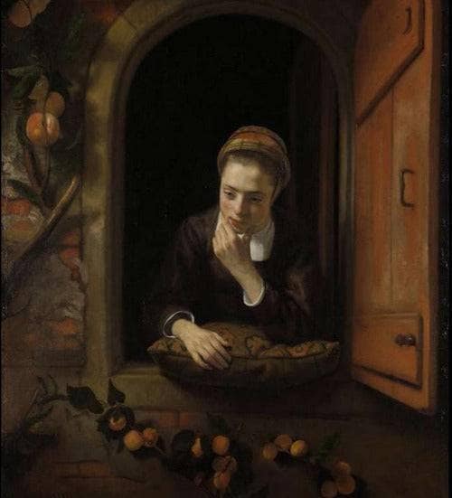Girl at a Window (also known as The Daydreamer) by Nicolaes Maes — Oil Painting Reproduction