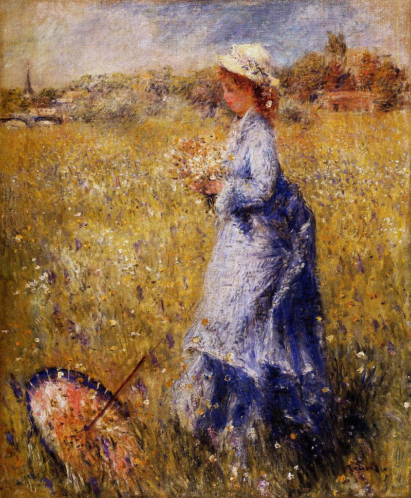 Girl Gathering Flowers by Pierre-Auguste Renoir — Oil Painting Reproduction