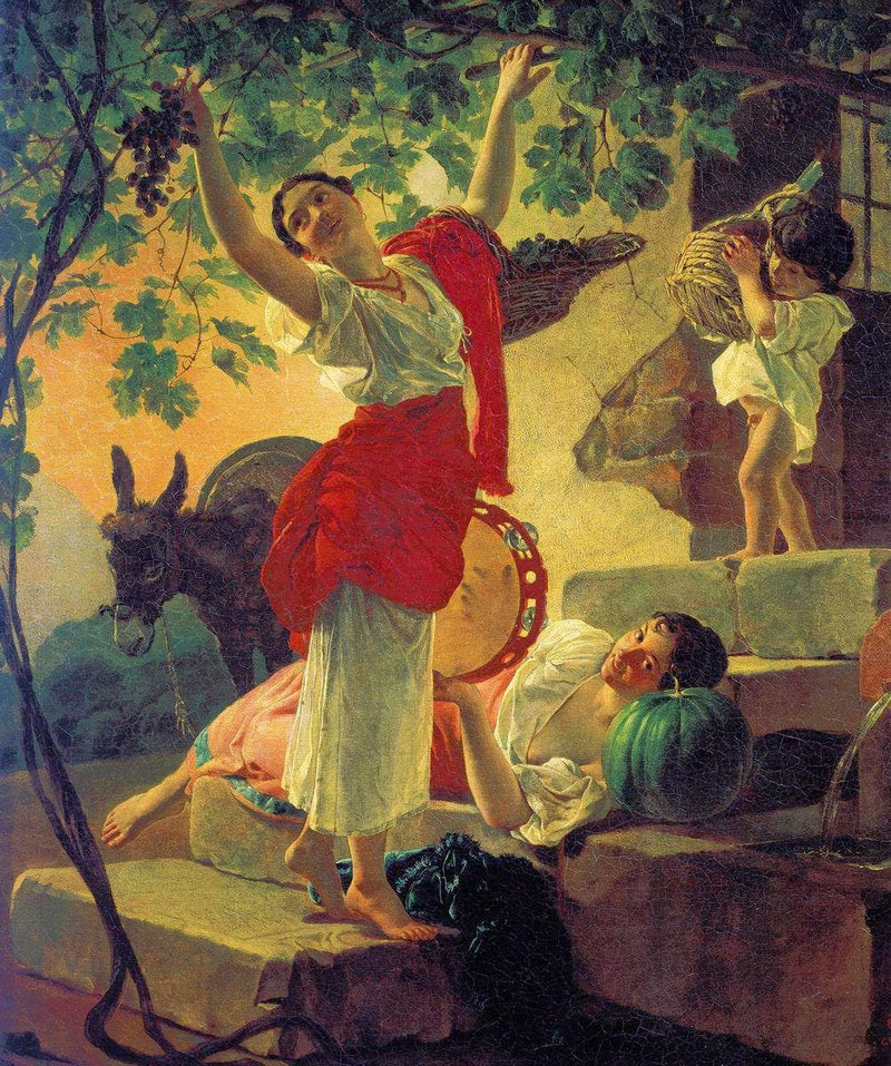 Girl Gathering Grapes in a Suburb of Naples by Karl Bryullov — Oil Painting Reproduction