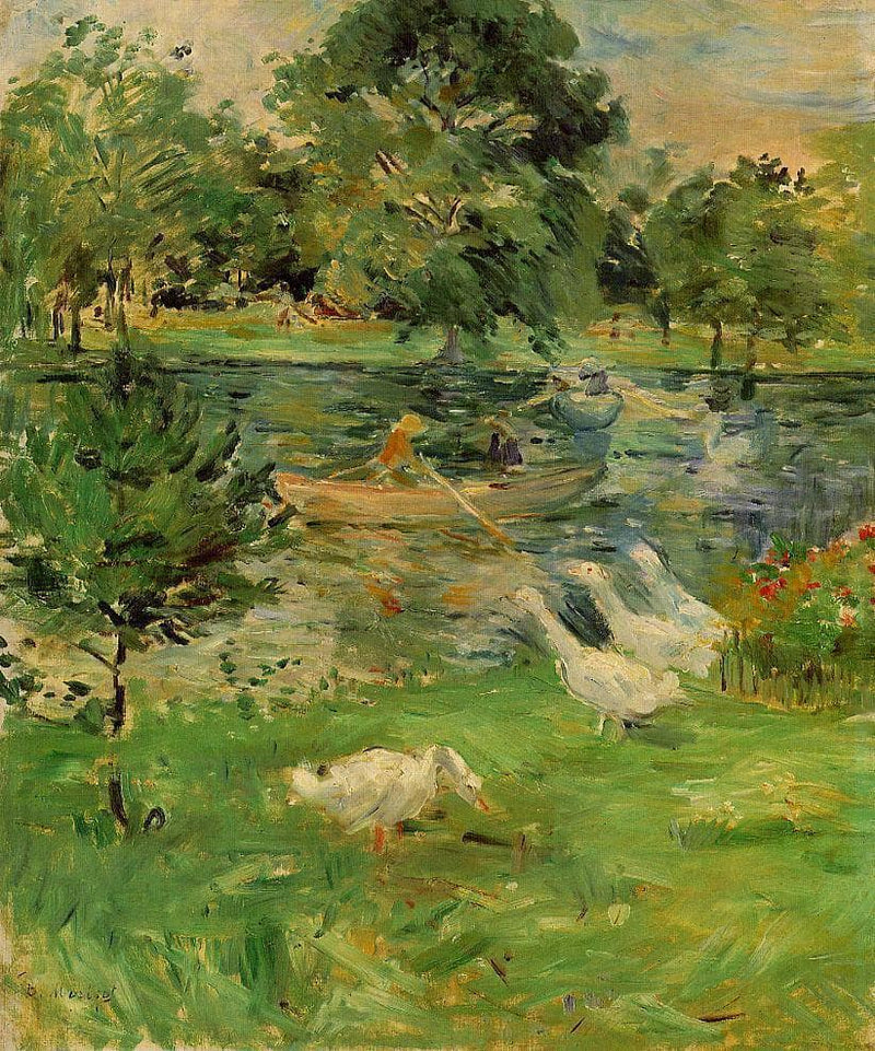Girl in a Boat, with Geese by Berthe Morisot — Oil Painting Reproduction