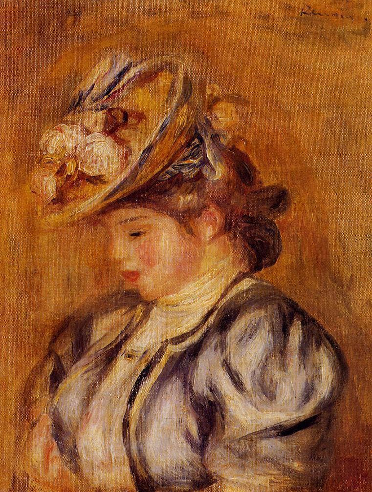 Girl in a Flowery Hat by Pierre-Auguste Renoir — Oil Painting Reproduction