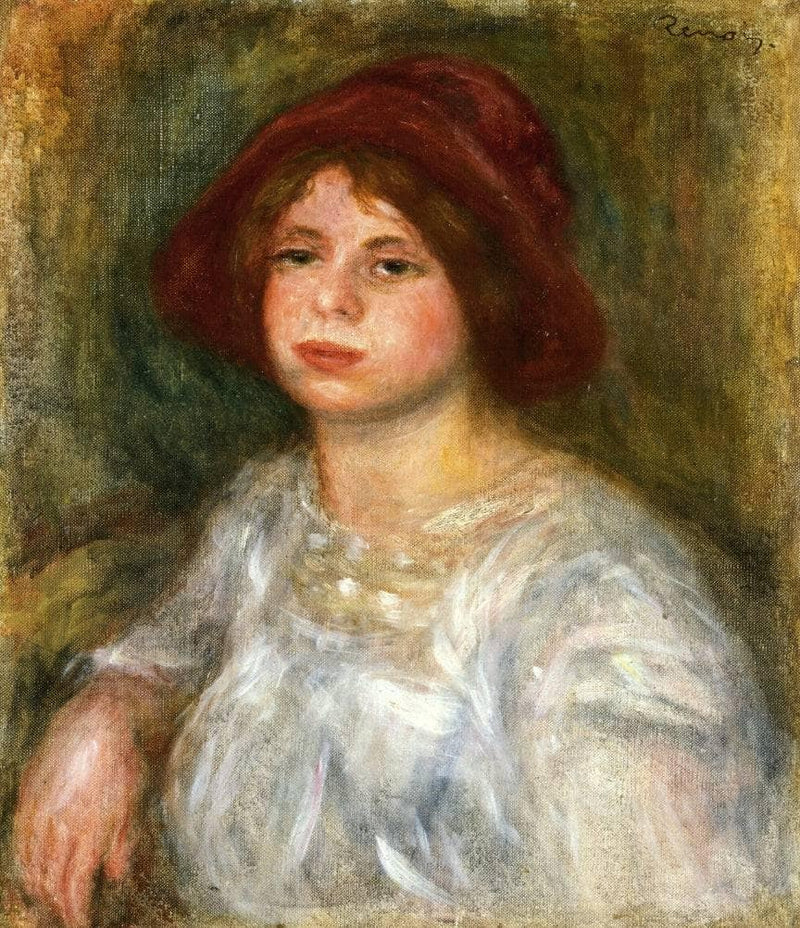 Girl in a Red Hat by Pierre-Auguste Renoir — Oil Painting Reproduction