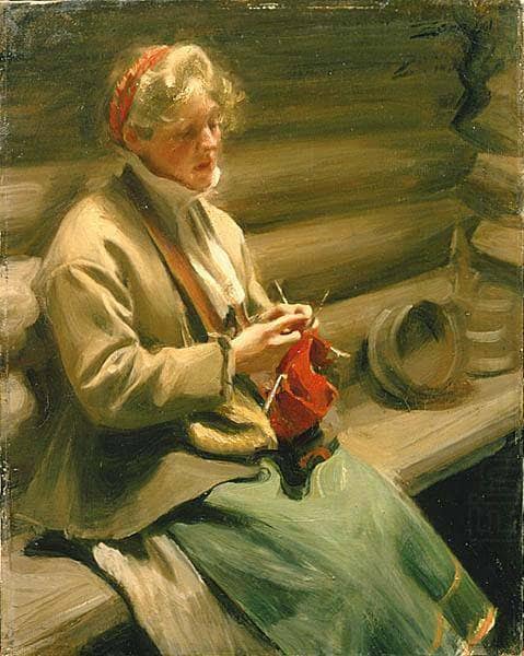 Girl knitting by Anders Zorn — Oil Painting Reproduction