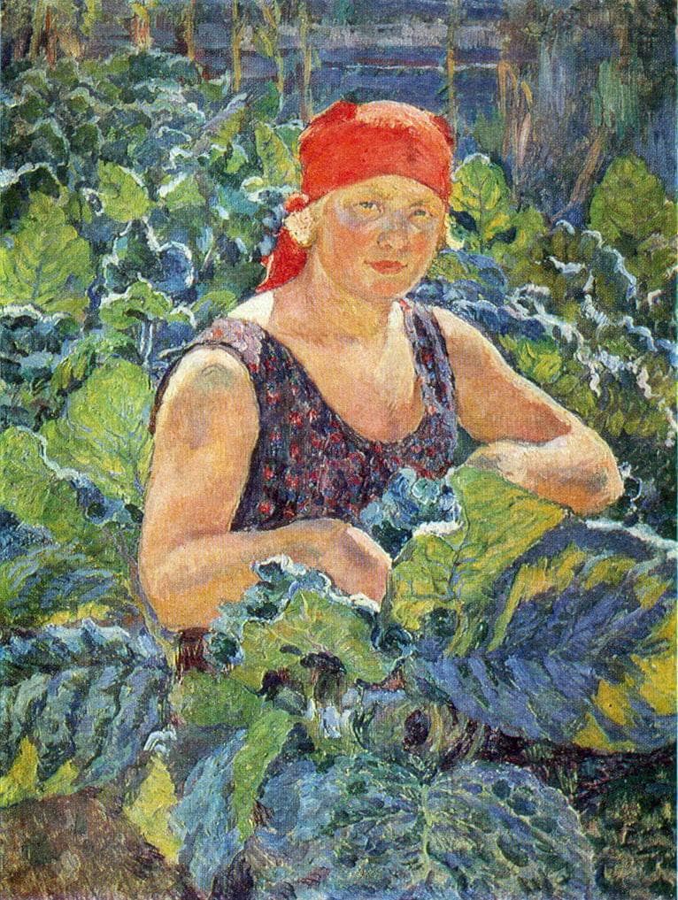 Girl on the tobacco plantations by Ilya Mashkov — Oil Painting Reproduction