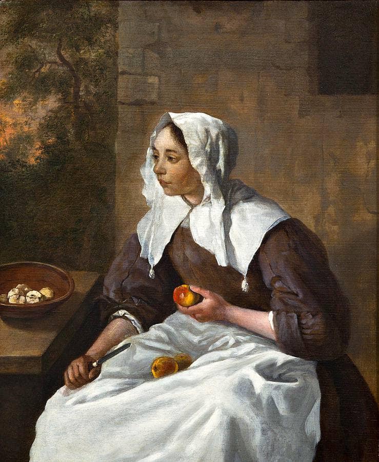 Girl Peeling Apples by Gabriel Metsu — Oil Painting Reproduction