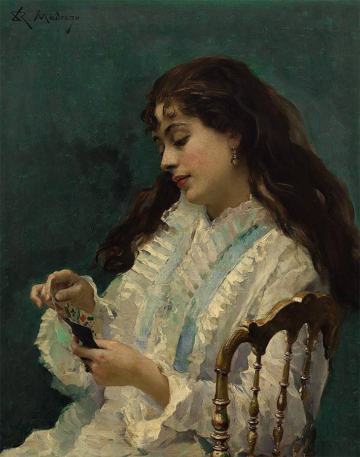 Girl Playing Patience by Raimundo de Madrazo — Oil Painting Reproduction