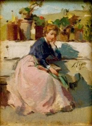 Girl reading by Silvestro Lega — Oil Painting Reproduction