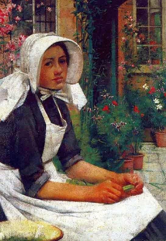 Girl shelling peas by Albert Chevallier Tayler — Oil Painting Reproduction