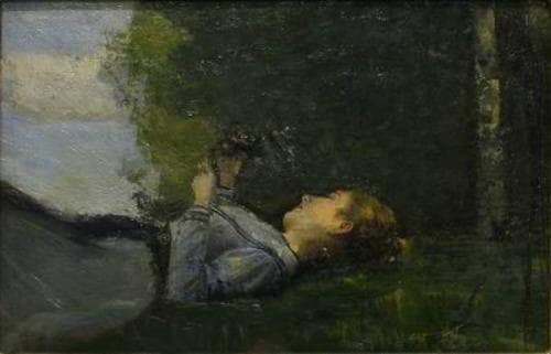Girl under a tree by Cristiano Banti — Oil Painting Reproduction