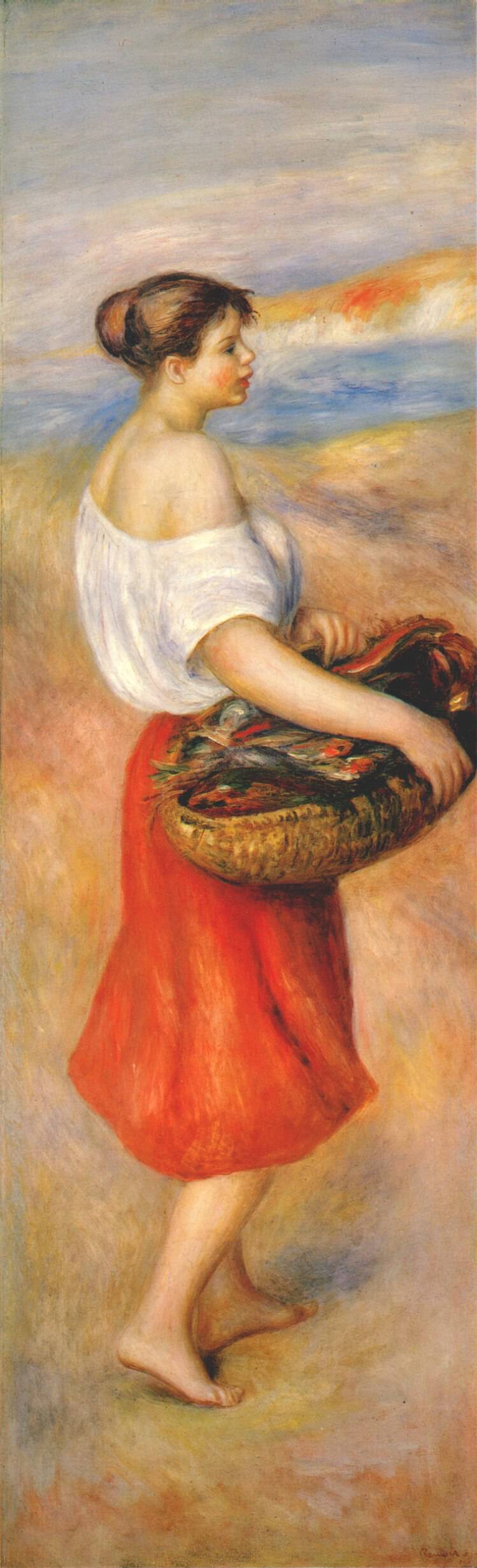 Girl with a basket of fish by Pierre-Auguste Renoir, Oil Painting Reproduction