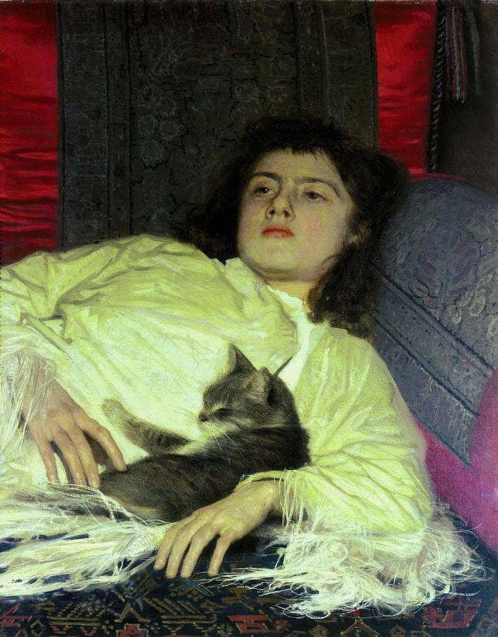 Girl with a Cat by Ivan Kramskoy — Oil Painting Reproduction