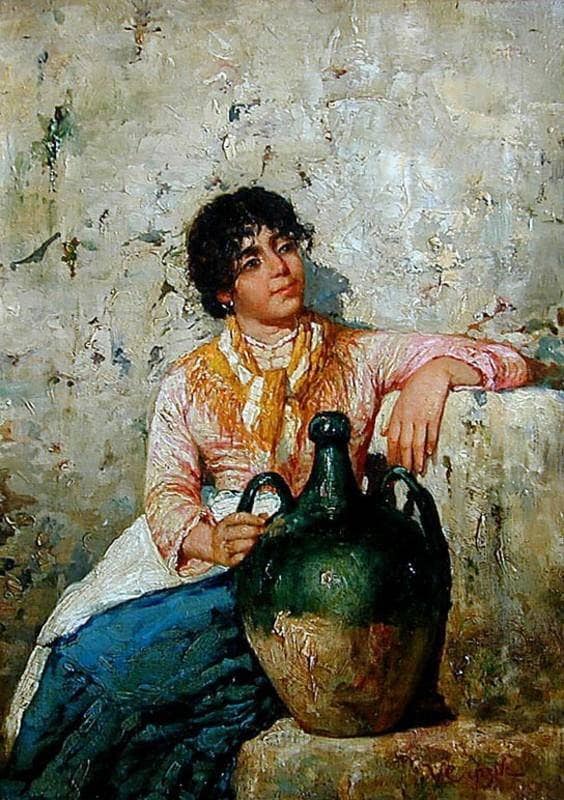 Girl with a Jug by Vincenzo Caprile — Oil Painting Reproduction