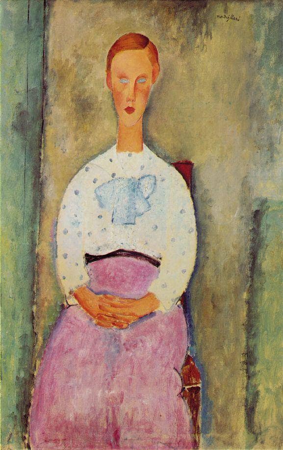 Girl with a polka-dot blouse by Amedeo Modigliani — Oil Painting Reproduction