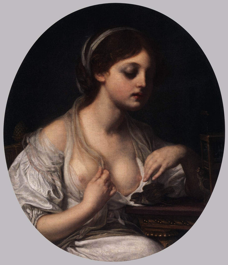 Girl with Birds by Jean-Baptiste Greuze — Oil Painting Reproduction