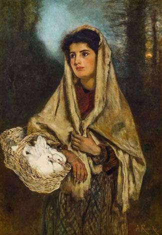 Girl with doves by Anton Romako — Oil Painting Reproduction
