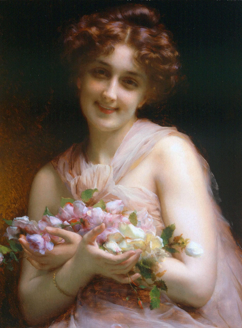 Girl With flowers by Adolphe Piot — Oil Painting Reproduction
