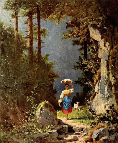 Girl with goat in living room