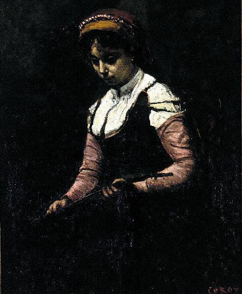 Girl with Mandolin by Camille Corot — Oil Painting Reproduction