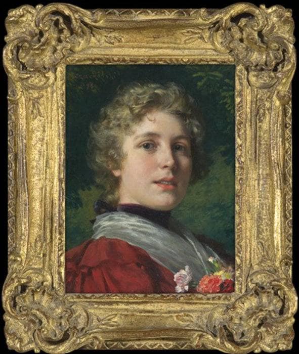 Girl with pinks by Wladyslaw Czachorski — Oil Painting Reproduction