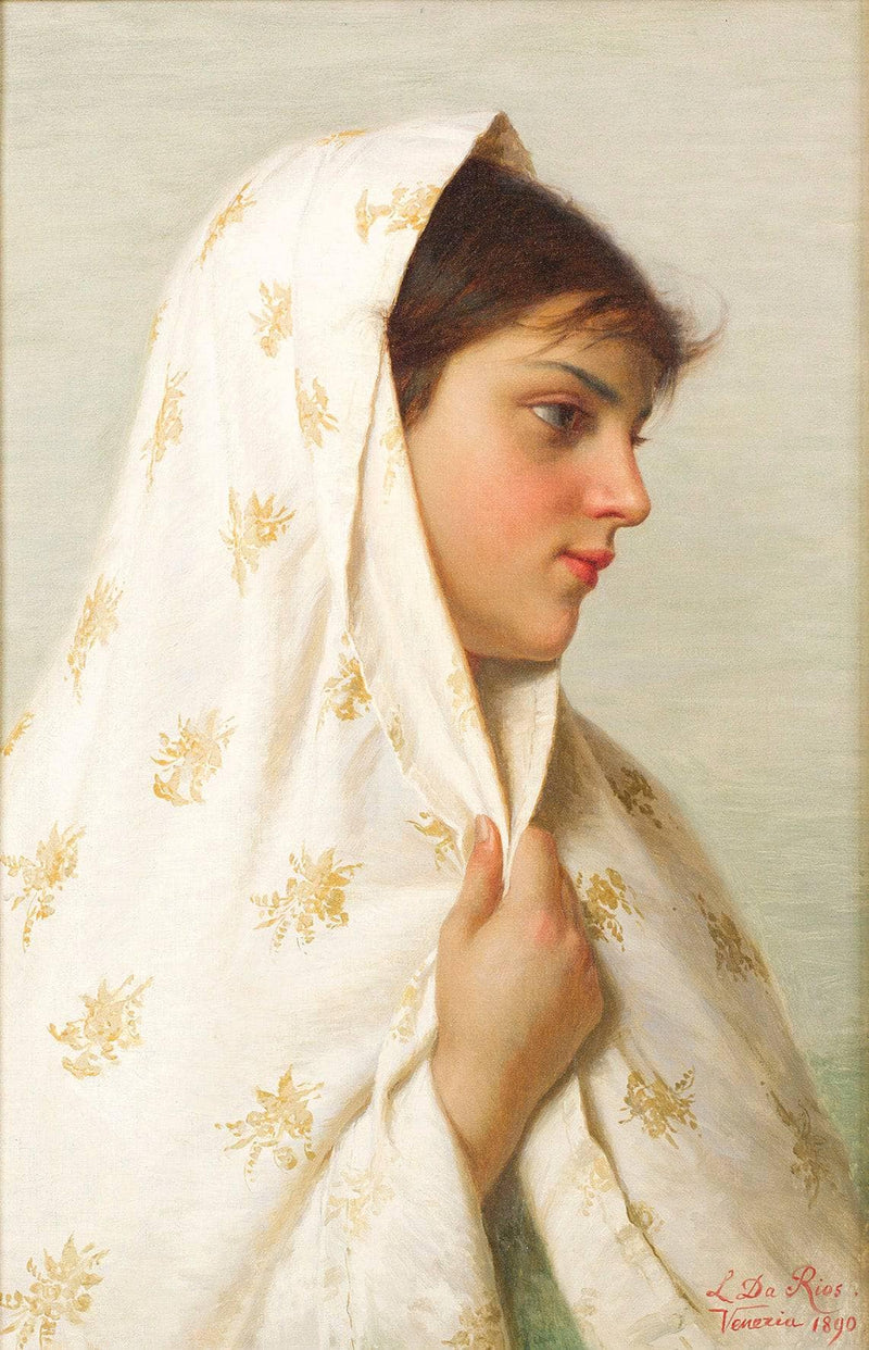 Girl with shawl by Luigi Da Rios — Oil Painting Reproduction