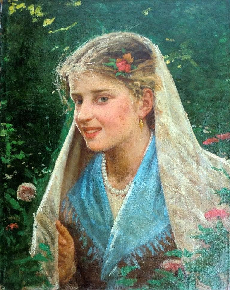 Girl with white veil by Noè Bordignon — Oil Painting Reproduction