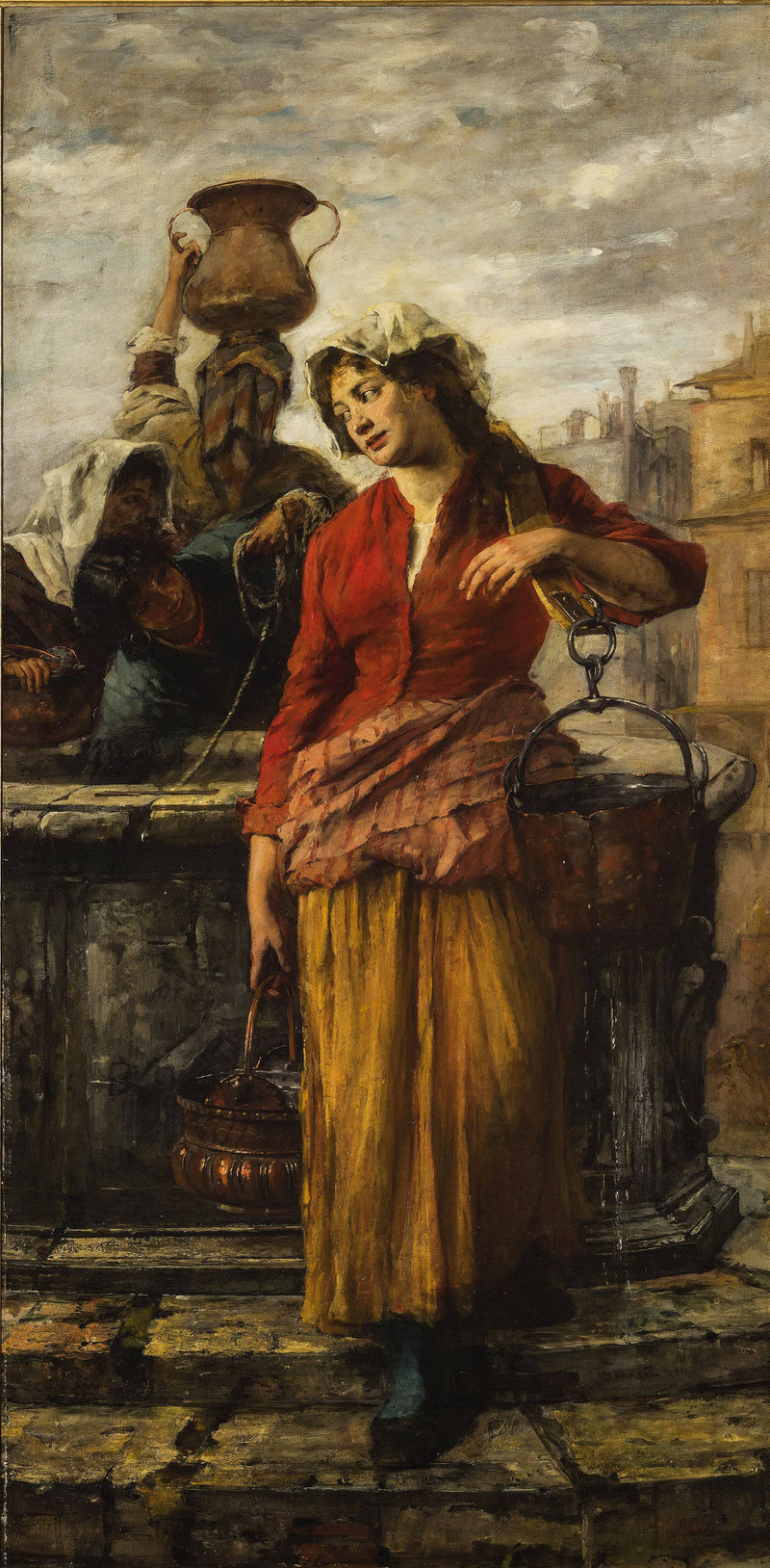 Girls at the source in Venice by Alessandro Milesi, Oil Painting Reproduction