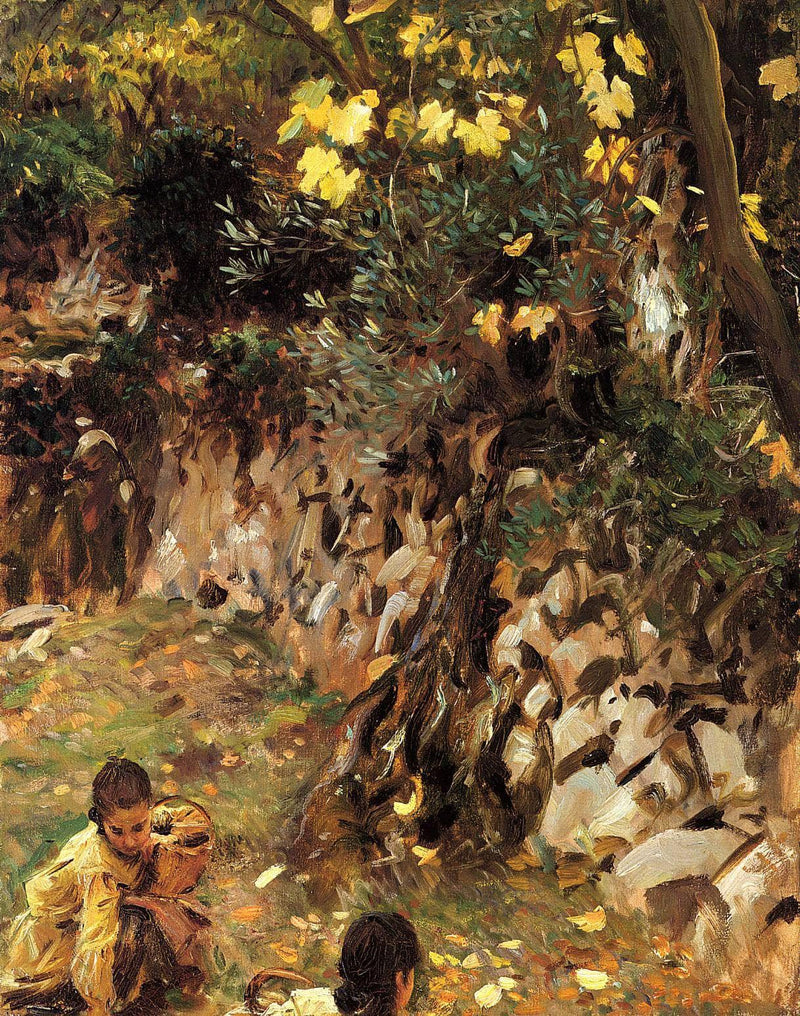 Girls Gathering Blossoms, Valdemosa, Majorca by John Singer Sargent — Oil Painting Reproduction