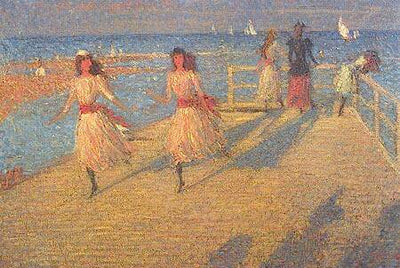 Girls Running, Walberswick Pier in entryway