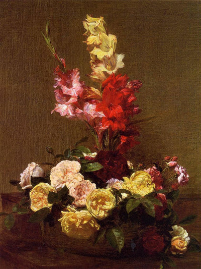 Gladiolas and Roses in study
