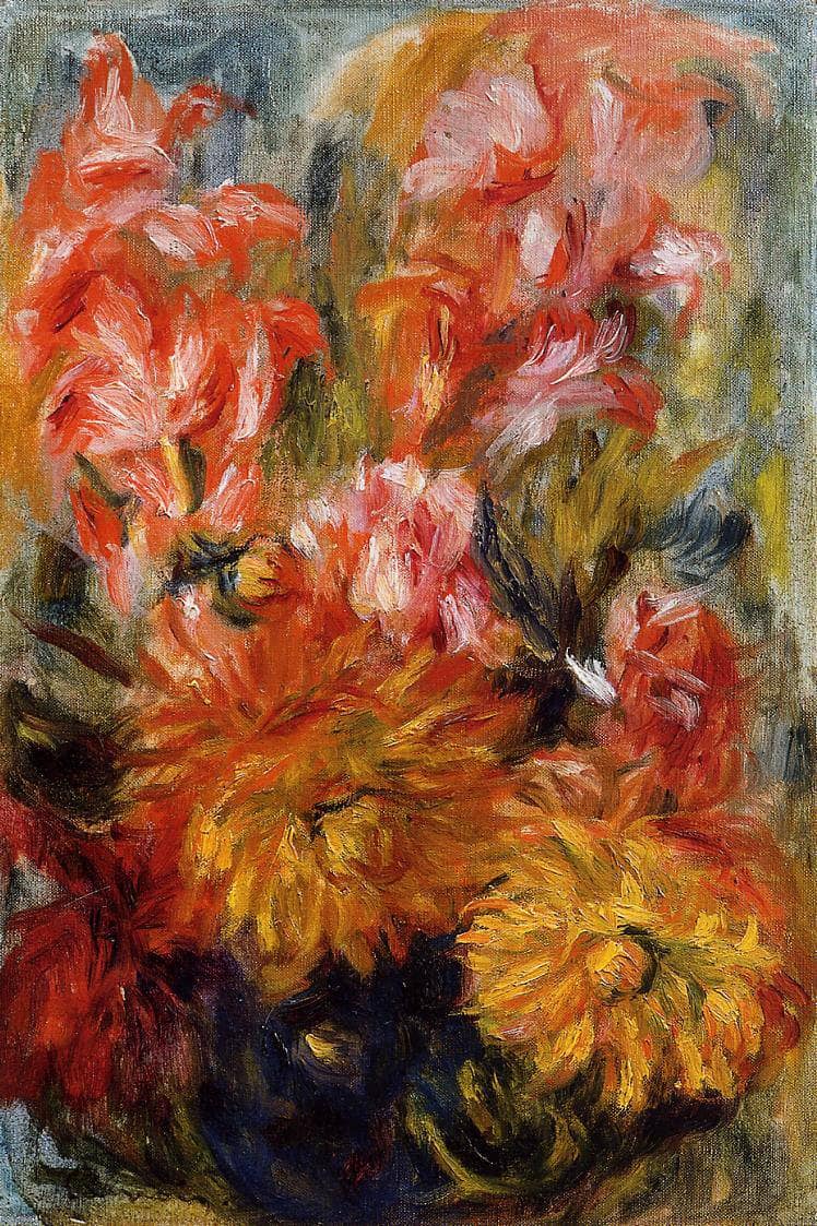 Gladiolas in a Blue Vase by Pierre-Auguste Renoir — Oil Painting Reproduction