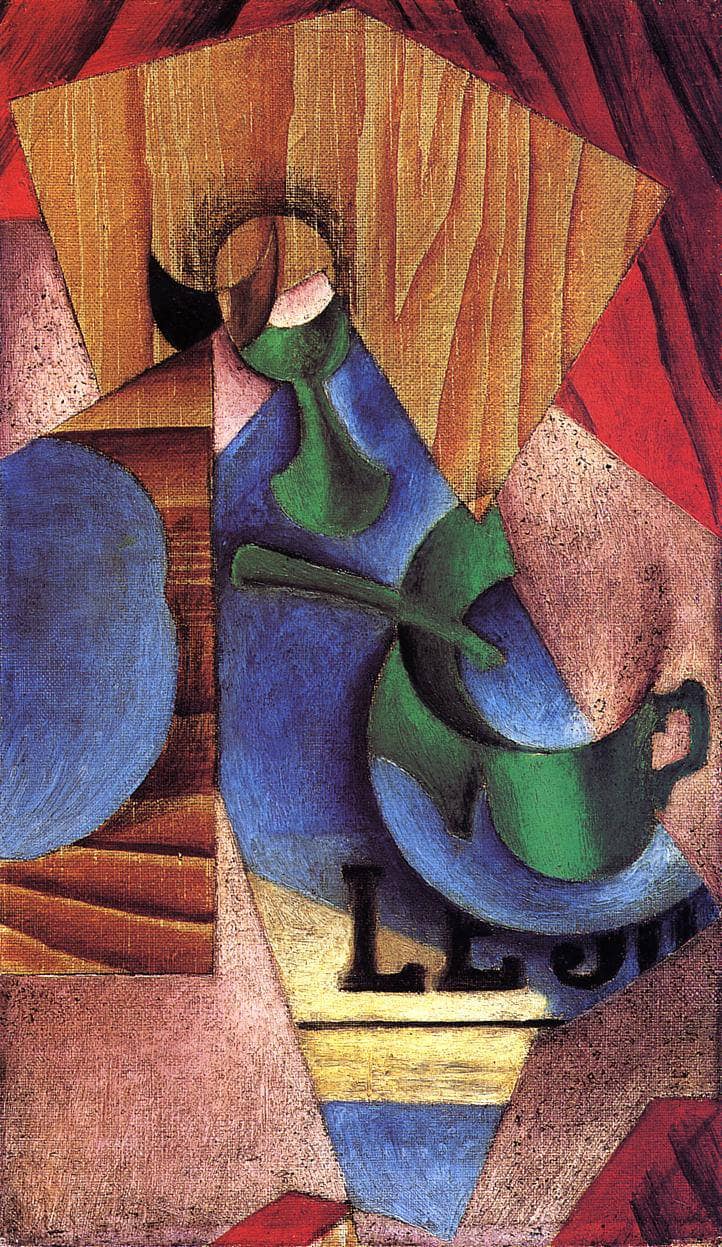Glass, Cup and Newspaper by Juan Gris — Oil Painting Reproduction
