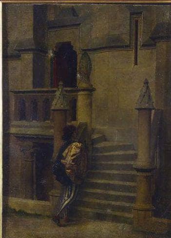 Glimpse of a palace with a male character in bedroom