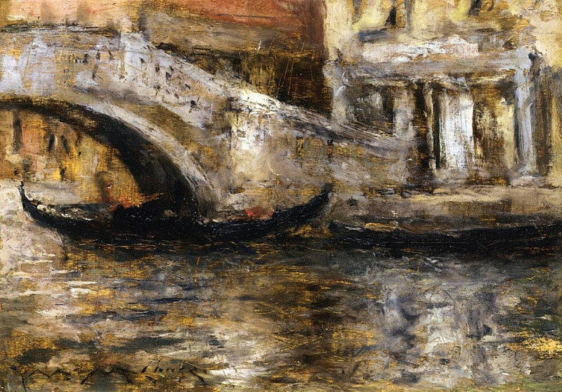 Gondolas along Venetian Canal (aka Gondola in Venice) by William Merritt Chase — Oil Painting Reproduction