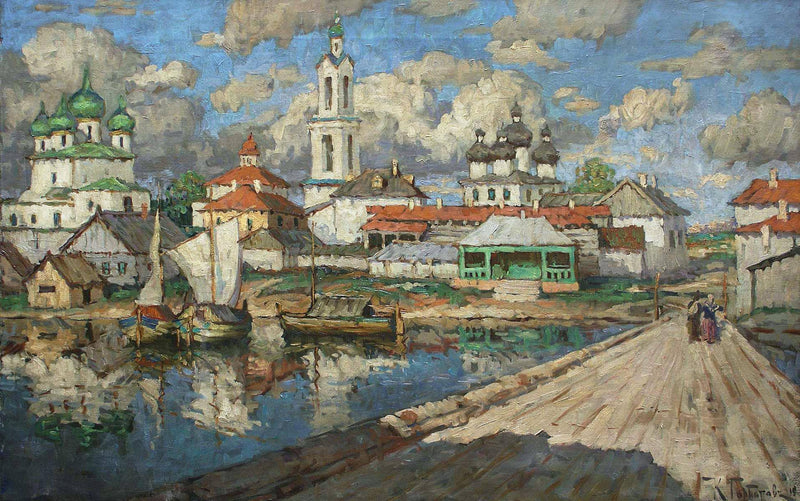 View of an Old Town by Konstantin Gorbatov — Oil Painting Reproduction