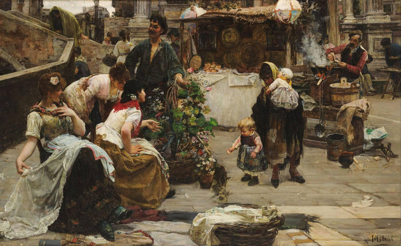 Gossip in Venice by Alessandro Milesi — Oil Painting Reproduction