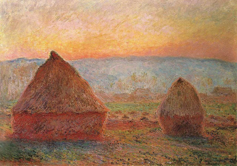 Grainstacks at Giverny, Sunset by Claude Monet — Oil Painting Reproduction