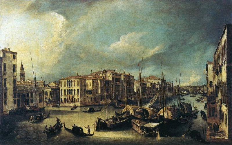 Grand Canal Looking Northeast from near the Palazzo Corner Spinelli to the Rialto Bridge by Canaletto — Oil Painting Reproduction