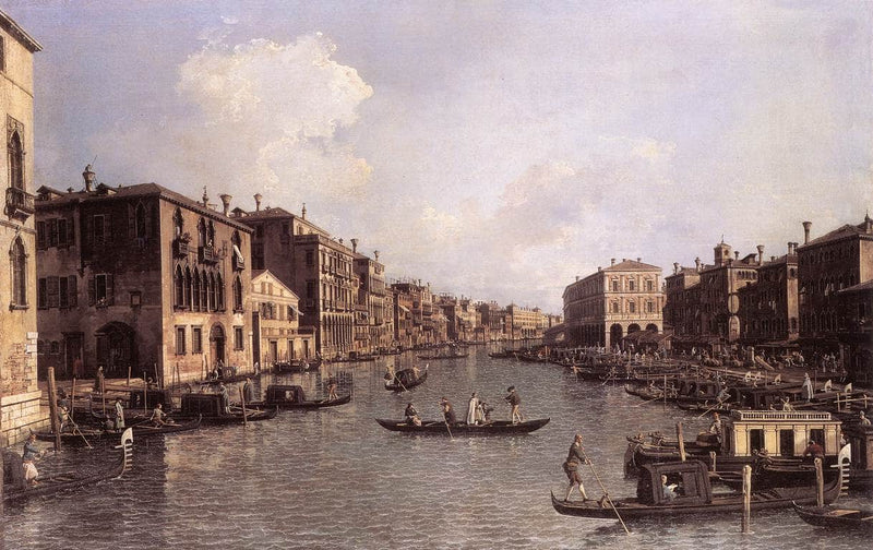 Grand Canal: Looking South East from the Campo Santa Sophia to the Rialto Bridge by Canaletto — Oil Painting Reproduction