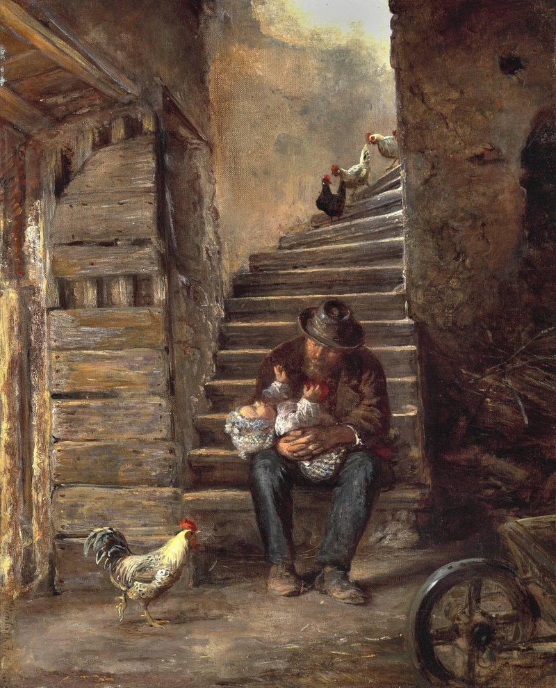 Grandfather looking after grandson by Elisabeth Jerichau-Baumann — Oil Painting Reproduction