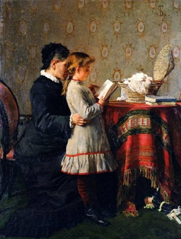 Grandma's lesson by Silvestro Lega — Oil Painting Reproduction
